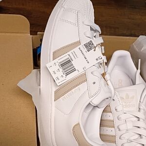Adidas White and Beige Superstar Sneakers